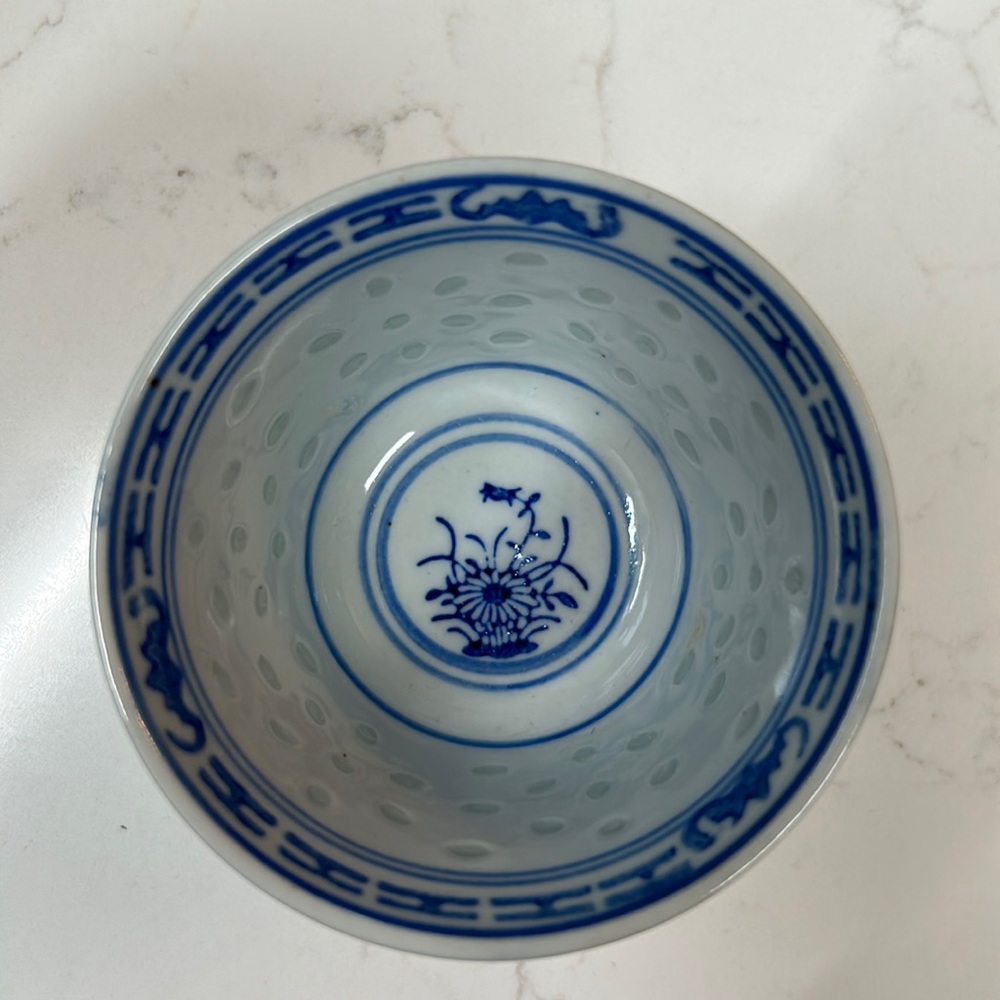 Vintage Chinese porcelain blue and white tea cups.
